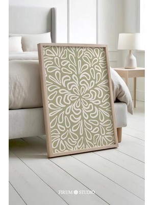 Ninastore Adaçayı Yeşili Çiçek Desenli Baskılı Duvar Sanatı - Kır Evi Tarzı Botanik Illüstrasyon/ Yatak Odası