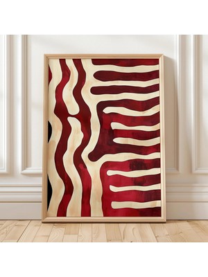 Ninastore Kırmızı Soyut Çizgili Desenli Modern Minimalist Tablo, Yazdırılabilir Dijital Indirme, Çağdaş Duvar
