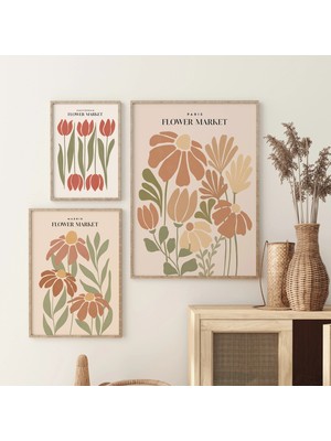 Ninastore Çiçek Pazarı Seti/ 3'lü Duvar Sanatı Seti/ Çiçek Pazarı Baskısı/ Galeri Duvar Seti/ Boho Botanik Set