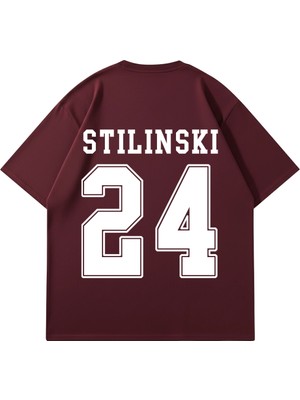 Sekizbiraltı Stilinski Baskılı Oversize Unisex Bordo Tshirt