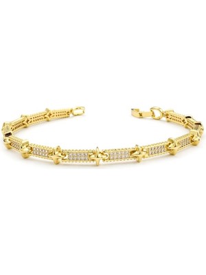 Brezza Lusso Jewelry Yıldız Işıltısı Su Yolu Zirkon Taşlı Altın Kaplama Kadın Bileklik