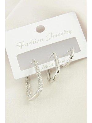 Renklime 3 Adet Oval Zirkon Taşlı Küpe