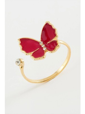 Renklime Kelebek Taşlı Mineli Yüzük