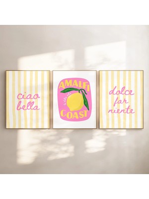 Ninastore Italyan Yazı Duvar Sanatı Baskı Seti/ Amalfi Sahili Poster Seti/ Ciao Bella Dolce Far Niente Trendy