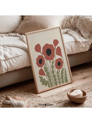 Ninastore Bohem Gelincik Baskılı Sanat Eseri / Toprak Tonlarında Rustik Kır Çiçekleri / Oturma Odası Için Soyu