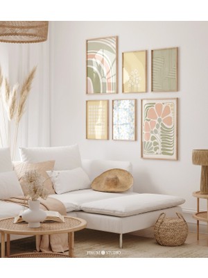 Ninastore Pastel Boho Botanik Baskılı Duvar Sanatı Seti (6 Parça) – Yumuşak Çiçek Desenleri/ Renkli Bohem Gale