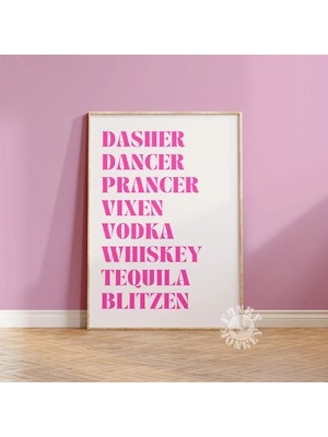 Ninastore Pembe Noel Bar Arabası Duvar Sanatı Baskısı / Komik Tatil Posteri / Trend Bar Arabası Dekorasyonu /