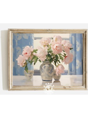 Ninastore Coquette Sanat Baskısı Mavi Vazoda Şakayıklar Tablosu / Büyük Milenyum Estetiği / Dijital Baskı / Co