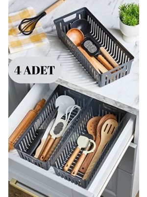 Webmall 4’lü Gri Mutfak Çekmece Içi Düzenleyici – Kaşık Çatal Bıçak Organizeri, Plastik Düzenleme Kutusu