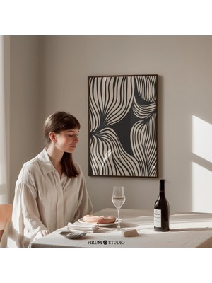 Ninastore Duygusal Organik Çizgi Sanatı Baskısı / Siyah ve Bej Soyut Duvar Sanatı / Orta Çağ Modern Daire Deko