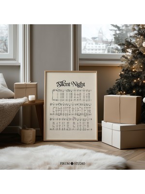 Ninastore Sessiz Gece Noel Notaları Yazdırılabilir / Vintage Tatil Duvar Sanatı / Çiftlik Evi Noel Şarkısı Dek