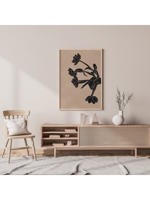 Ninastore Çiçek Illüstrasyonu/ Bej Siyah Duvar Sanatı/ Anında Indirme/ Bej Baskı Sanatı/ Çiçek Sanatı Baskısı/
