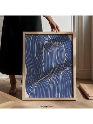Ninastore Soyut Mavi Çizgiler Indirilebilir Sanat Baskısı, Şık Daireler Için | Minimalist Duvar Sanatı ve Este