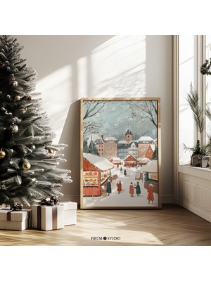 Ninastore Şenlikli Retro Noel Pazarı Dekorasyonu - Eşsiz Tatil Baskısı | Orta Çağ Duvar Sanatı ve Nostaljik Ta