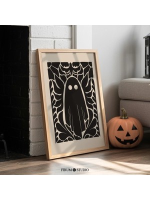 Ninastore Hüzünlü Cadılar Bayramı Hayaleti Baskılı Duvar Sanatı/ Cadılar Bayramı Dijital Sanat Indirme/ Bej ve