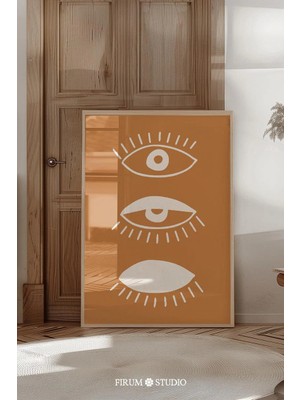 Ninastore Nazar Boncuğu Baskılı Duvar Sanatı - Yanık Turuncu Terracotta Boho Dekor/ Toprak Tonları Indie Oda T