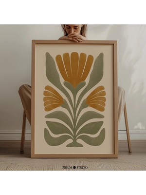 Ninastore Soyut Botanik Sanat Baskısı Indir / Toprak Tonlarında Orta Çağ Modern Tarzı Duvar Sanatı / Turuncu V
