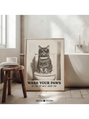 Ninastore Sıradışı Kedi Banyo Duvar Baskısı Indirilebilir / Patilerinizi Yıkayın Dijital Indirme / Trend Evcil