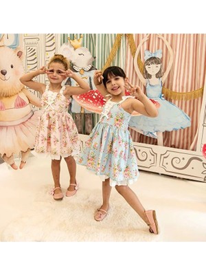 ministok Gala Çiçek Desenli Askılı Kız Çocuk Elbisesi