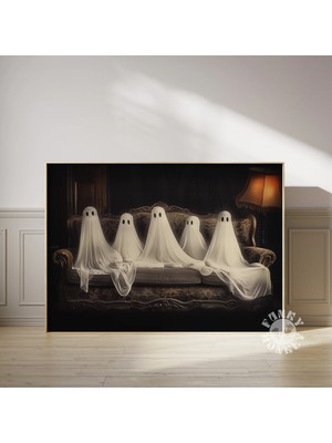 Ninastore Cadılar Bayramı Hayalet Aile Portresi Baskısı / Vintage Tarzı Tablo / Kanepede Oturan Sevimli Hayale