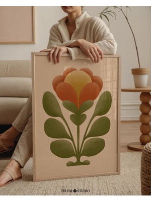 Ninastore Soyut Çiçekli Indirilebilir Sanat Baskısı / Toprak Tonlarında Boho Yemek Odası Duvar Sanatı / Sıcak