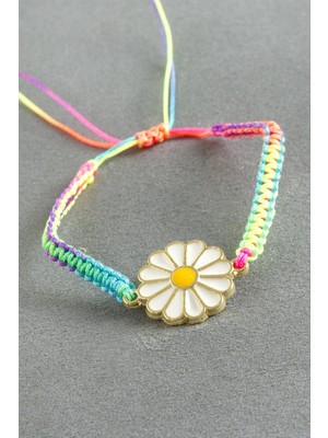 Renklime Papatya Makrome Ip Bileklik