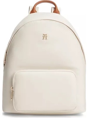 Tommy Hilfiger Kadın Ayarlanabilir Askılı Fermuarlı Ön Bölmeli Th Logo Detaylı Krem Sırt Çantası AW0AW17939-AEO