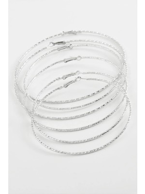 Renklime Çizgili Metal Halka Küpe 6 Adet