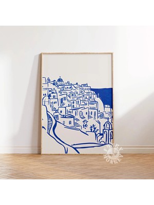 Ninastore Santorini Yunanistan Baskısı/ Seyahat Posteri/ Lacivert Soyut Şehir Manzarası Çizimi/ Şık Duvar Sana