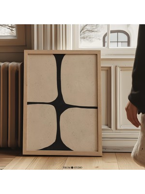 Ninastore Organik Minimalist Duvar Sanatı Indirilebilir Baskı - Bej ve Siyah Büyük Soyut Dekor | 1148