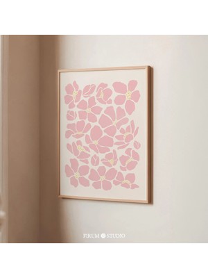Ninastore Pembe Çiçekler Baskılı Duvar Sanatı – Pastel Çiçek Deseni / Trend Çocuk Odası ve Öğrenci Yurt Odası