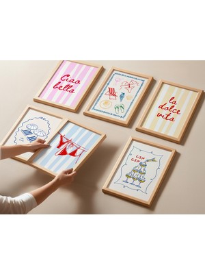 Ninastore Yaz Baskı Seti/ La Dolce Vita Duvar Sanatı Baskı Seti (6 Parça)/ Trend Bikini Posteri/ Italyan Yazı