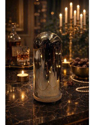 Seymen Bıçakçılık Cam Fanus LED Dekoratif Işık – Ahşap Tabanlı Şık Ortam Lambası