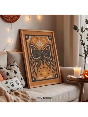 Ninastore Kelebek Botanik Baskılı Duvar Sanatı – Koyu Turuncu Akademik Tasarım/ Boho Cadılar Bayramı Dekorasyo