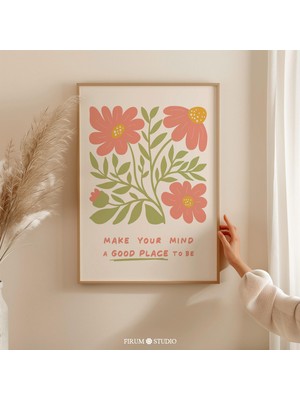 Ninastore Zihninizi Iyi Bir Yer Haline Getirin Baskılı Duvar Sanatı - Şeftali Yeşili Soyut Çiçekli/ Günlük Hat