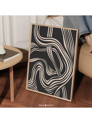 Ninastore Duygusal Organik Çizgi Sanatı Baskısı/ Nötr Siyah ve Bej Soyut Duvar Sanatı/ Modern Stüdyo ve Daire