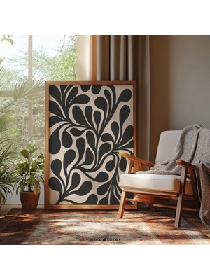 Ninastore Siyah ve Bej Soyut Botanik Baskılı Duvar Sanatı – Modern Organik Tasarım/ Çağdaş Dekorasyon | 1710