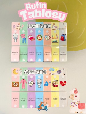 NORTH & PEAK Sabah ve Akşam Rutini Tablosu (Cırt Cırtlı) (Kız Lama Temalı)