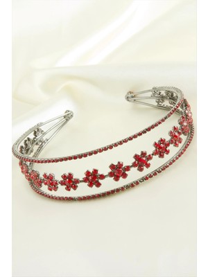 Renklime Çiçek Lüks Taşlı Gelin Tacı