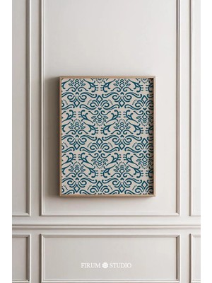 Ninastore Mavi Çiçekli Kır Evi Tarzı Sanat Baskısı – Bakır Halk Illüstrasyonu (Dijital Indirme)