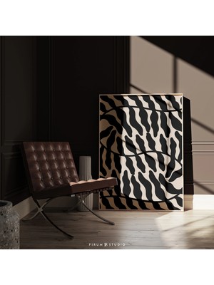 Ninastore Japandi Soyut Organik Baskılı Duvar Sanatı – Siyah ve Bej Orta Çağ Çiçek Deseni/ Çağdaş Minimalist E