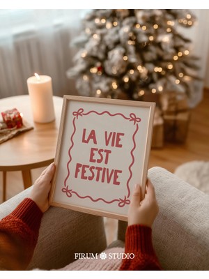 Ninastore La Vie Est Şenlikli Sevimli Noel Baskılı Duvar Sanatı/ Trend Tatil Tipografisi Posteri/ Şık Çiftlik