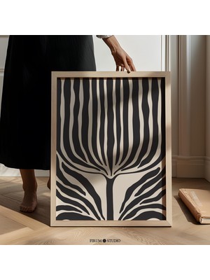 Ninastore Soyut Iskandinav Çiçeği Indirilebilir Baskı - Loft Estetiği Için Siyah ve Bej Iskandinav Baskı | Büy