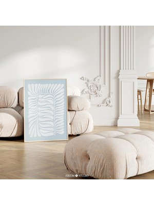 Ninastore Gökyüzü Mavisi Çiçekli Baskılı Duvar Sanatı - Beyaz Botanik Minimalist Tasarım/ Organik Yatak Odası