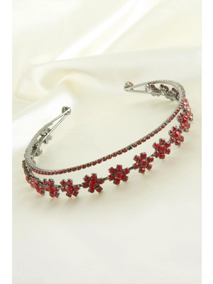 Renklime Çiçek Lüks Taşlı Gelin Tacı