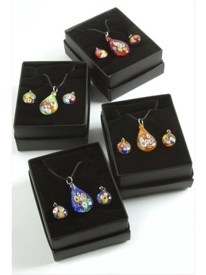 Renklime Cam Sanatı Murano Kutulu Set Kolye