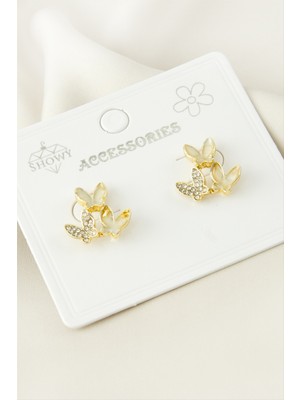 Renklime Kelebek Taşlı Mineli Küpe