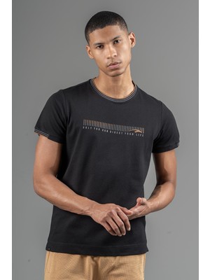 Maraton Regular Erkek Bisiklet Yaka  Siyah T-Shirt