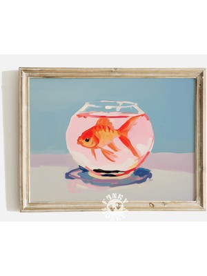 Ninastore Altın Balık Baskısı / Sevimli Kız Çocuk Duvar Sanatı / Şık Yatay Dijital Baskı / Pembe Estetik / Tre