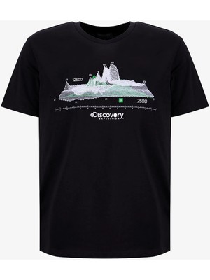 Discovery Expedition D6SM-TST3738 Siyah Bisiklet Yaka Relaxed Baskılı Erkek T-Shirt